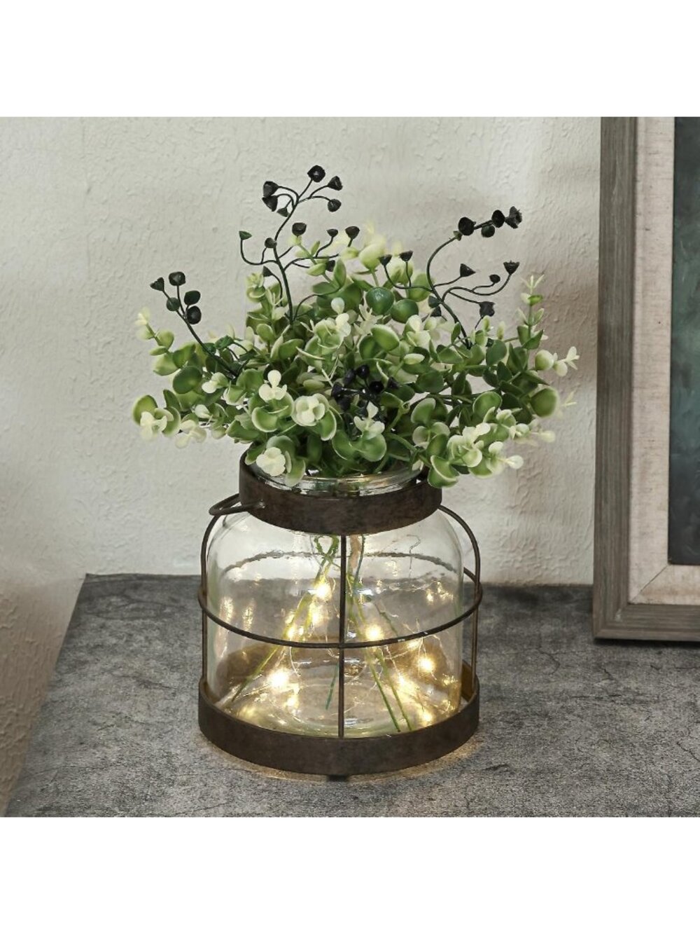 Rustic Vintage Glass Vase Lantern Decor for Farmhouse Style with Plants & Lights
